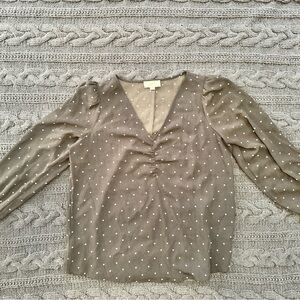 LOFT Charcoal Polka Dot V-Neck Blouse Women's Small